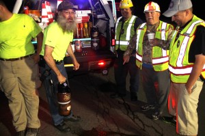 Responders Clean Up Fuel Spill from Tractor Trailer in Hometown, 5-15-2014 (50)
