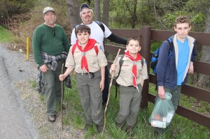 Pictured from front left are scouts Jan Mach, 12; Andrew Mach, 12; and Caden Martz, 15. In back are Assistant Scout Masters Greg Jackson (left), and John Mach.