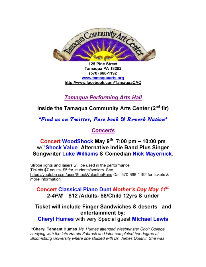 Tamaqua Community Arts Center Newsletter, 5-1-2014 (1)