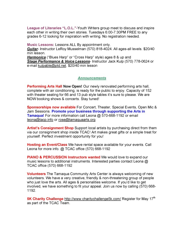 Tamaqua Community Arts Center Newsletter, 5-1-2014 (8)