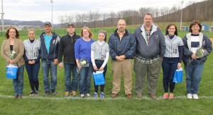 From left are Lexi Boyer (with Jennifer and Howard Boyer), Alyssa Gerhard (with Mike Nocholls, Leanne Nicholls and George Herald), and  Lizzy Lehman (with Tim and Kelly Lehman).