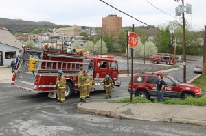 Truck Snaps Pole after Losing Breaks on Cherry Street, Tamaqua, 5-10-2014 (2)