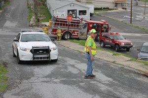 Truck Snaps Pole after Losing Breaks on Cherry Street, Tamaqua, 5-10-2014 (7)