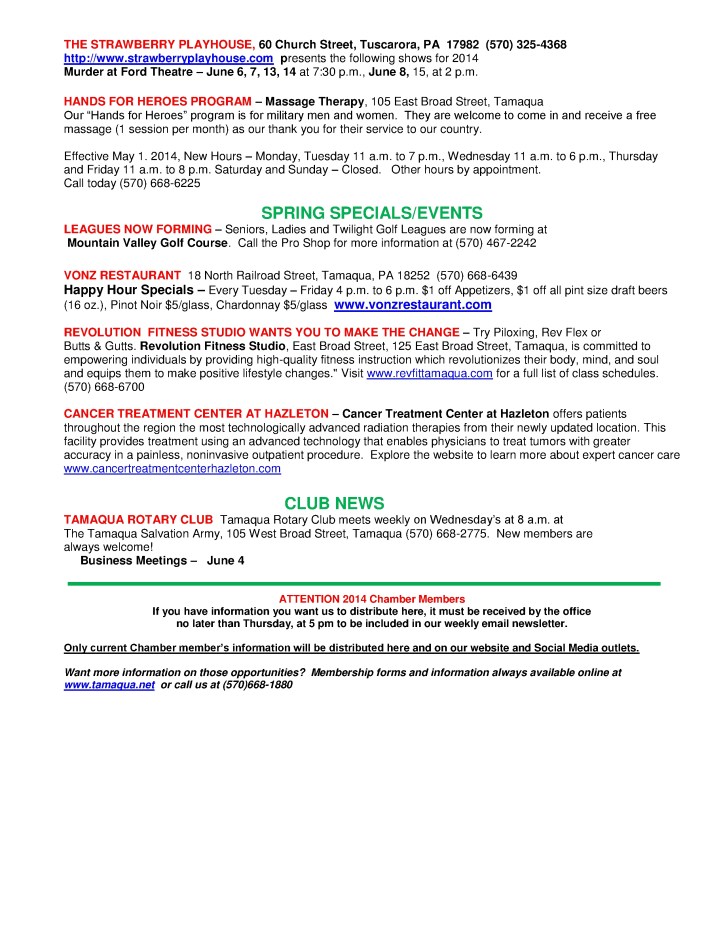 5-30-2014, Tamaqua Chamber of Commerce, Chamber Chatters3