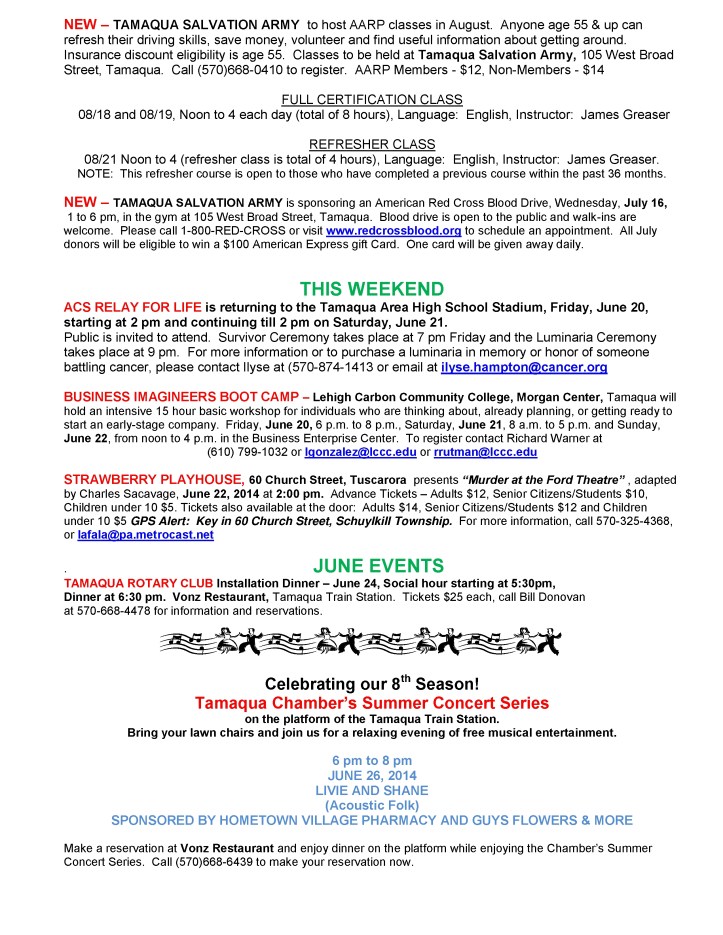 6-20-2014, Tamaqua Chamber of Commerce, Chamber Chatters2