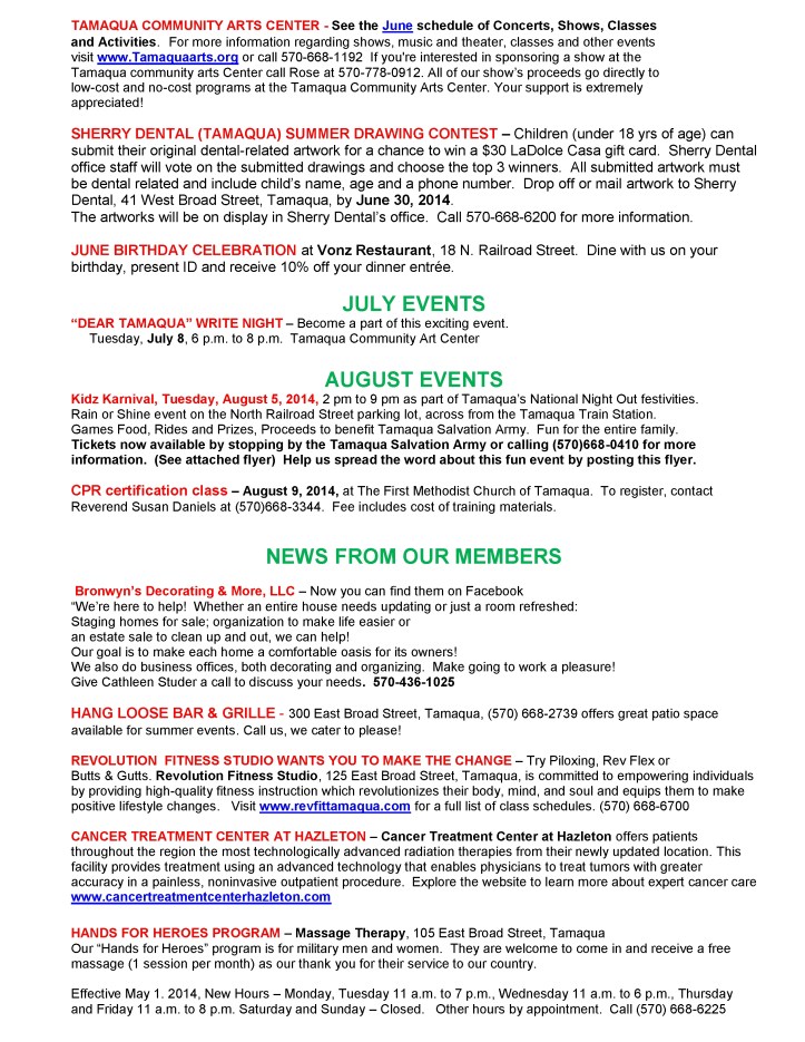 6-20-2014, Tamaqua Chamber of Commerce, Chamber Chatters3