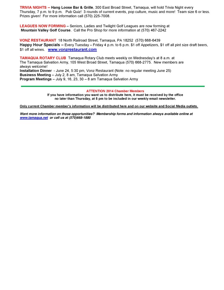 6-20-2014, Tamaqua Chamber of Commerce, Chamber Chatters4