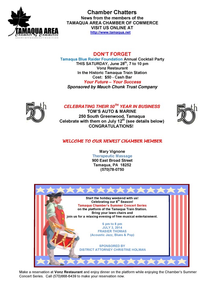 6-27-2014, Tamaqua Chamber of Commerce, Chamber Chatters1