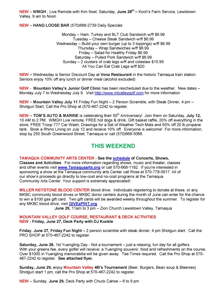 6-27-2014, Tamaqua Chamber of Commerce, Chamber Chatters2