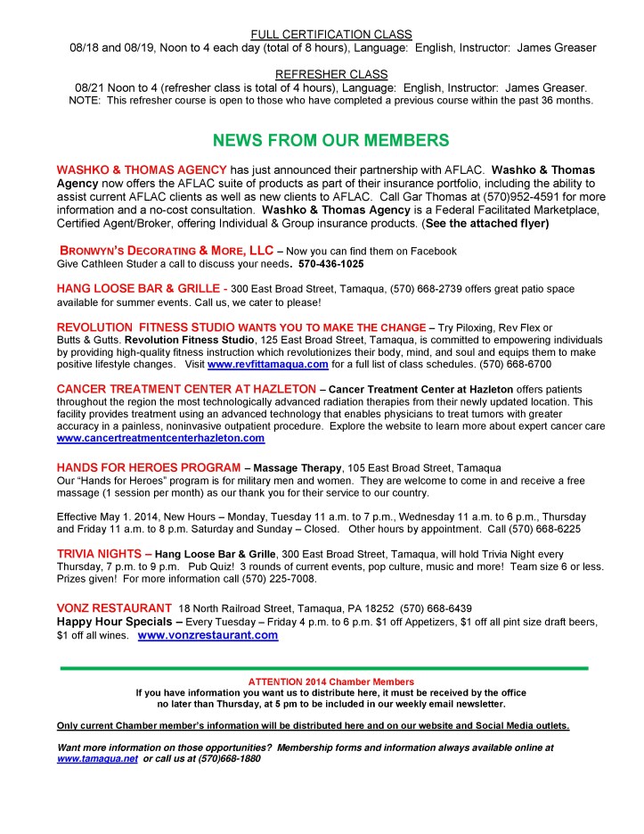 6-27-2014, Tamaqua Chamber of Commerce, Chamber Chatters4