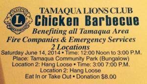 Chicken BBQ, Tamaqua Lions Club