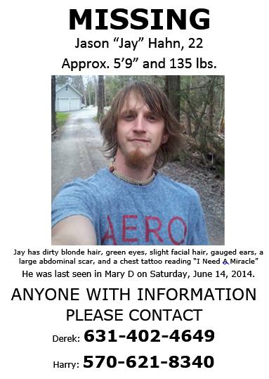 Story about Missing Man, Andreas, Jason Jay Hahn, South Tamaqua, West Penn Township, 6-19-2014 (POSTER)