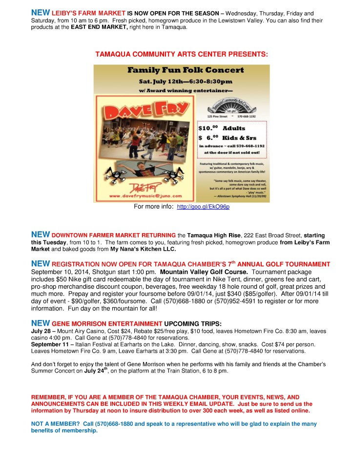 7-11-2014, Tamaqua Chamber of Commerce, Chamber Chatters2