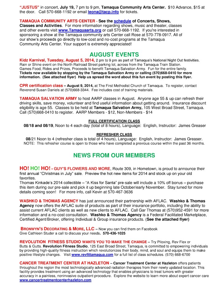 7-11-2014, Tamaqua Chamber of Commerce, Chamber Chatters4