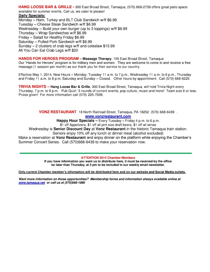 7-11-2014, Tamaqua Chamber of Commerce, Chamber Chatters5