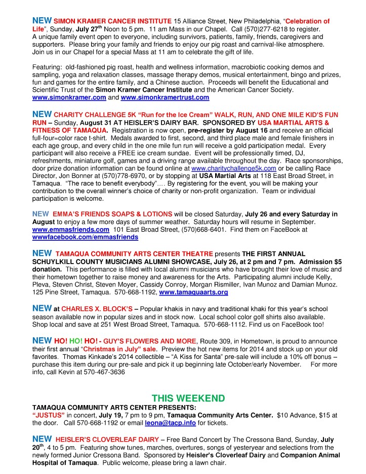 7-18-2014, Tamaqua Chamber of Commerce, Chamber Chatters2