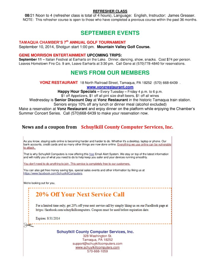 7-18-2014, Tamaqua Chamber of Commerce, Chamber Chatters4