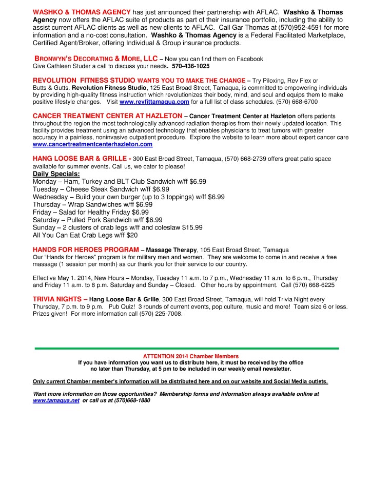 7-18-2014, Tamaqua Chamber of Commerce, Chamber Chatters5