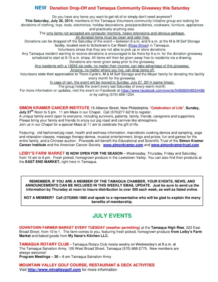 7-25-2014, Tamaqua Chamber of Commerce, Chamber Chatters3