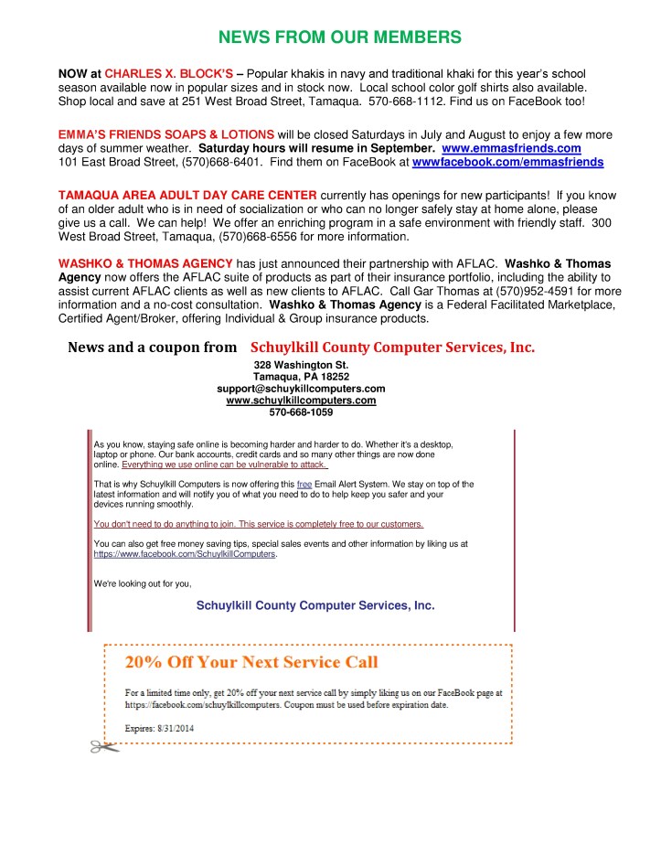 7-25-2014, Tamaqua Chamber of Commerce, Chamber Chatters5