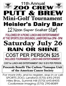 7-26-2014, Zoo Crew Putt and Brew, Heisler's Dairy Bar, Tamaqua