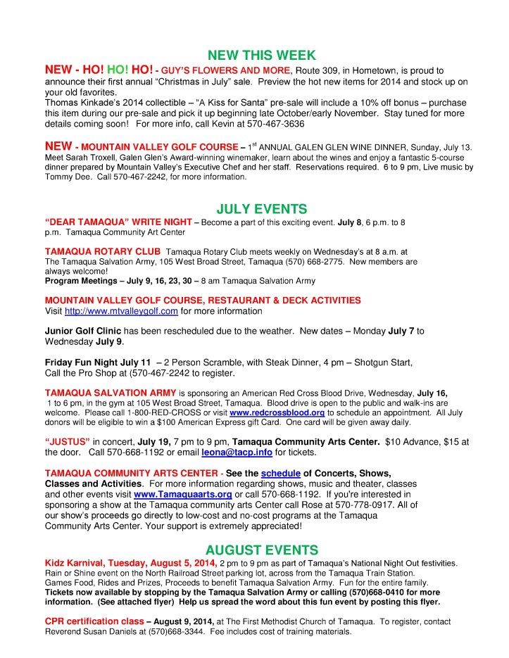 7-3-2014, Tamaqua Chamber of Commerce, Chamber Chatters2