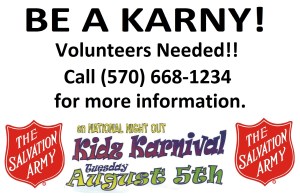 8-5-2014, Volunteers Needed, Kidz Karnival, Kids Carnival, Salvation Army, Tamaqua