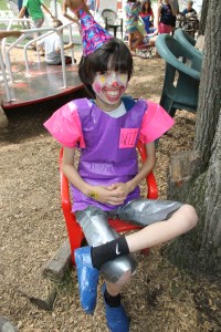 Nigel Richards, 14, aka "Idget the Clown", shows off his duct tape clown costume.
