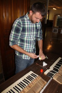 Kyle Whitley Working on a Piano Key Project, Community Arts Center, Tamaqua, 7-24-2014 (3)