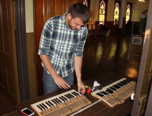 Kyle Whitley Working on a Piano Key Project, Community Arts Center, Tamaqua, 7-24-2014 (4)