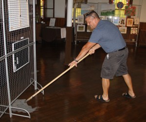 Volunteer Shanon Rega Mopping the Floor, Community Arts Center, Tamaqua, 7-25-2014 (1)