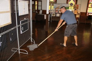 Volunteer Shanon Rega Mopping the Floor, Community Arts Center, Tamaqua, 7-25-2014 (2)