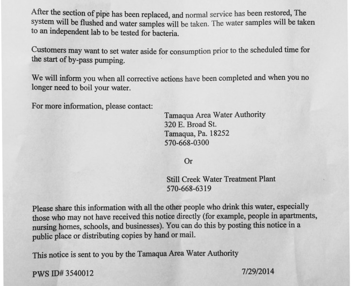 Water Boil Advisory, Dutch Hill, Tamaqua, 7-29-2014 (5)