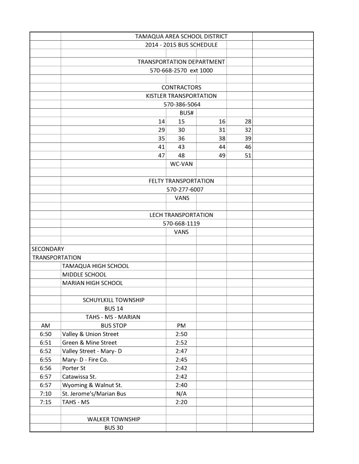 2014-2015 Tamaqua Area School District Bus Schedule1