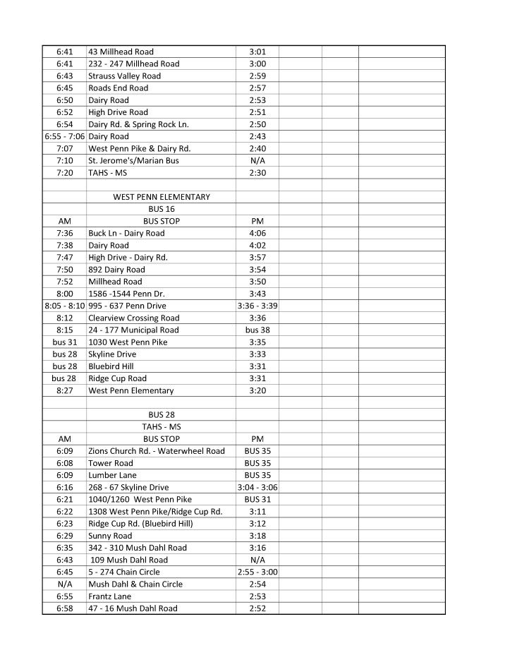 2014-2015 Tamaqua Area School District Bus Schedule10
