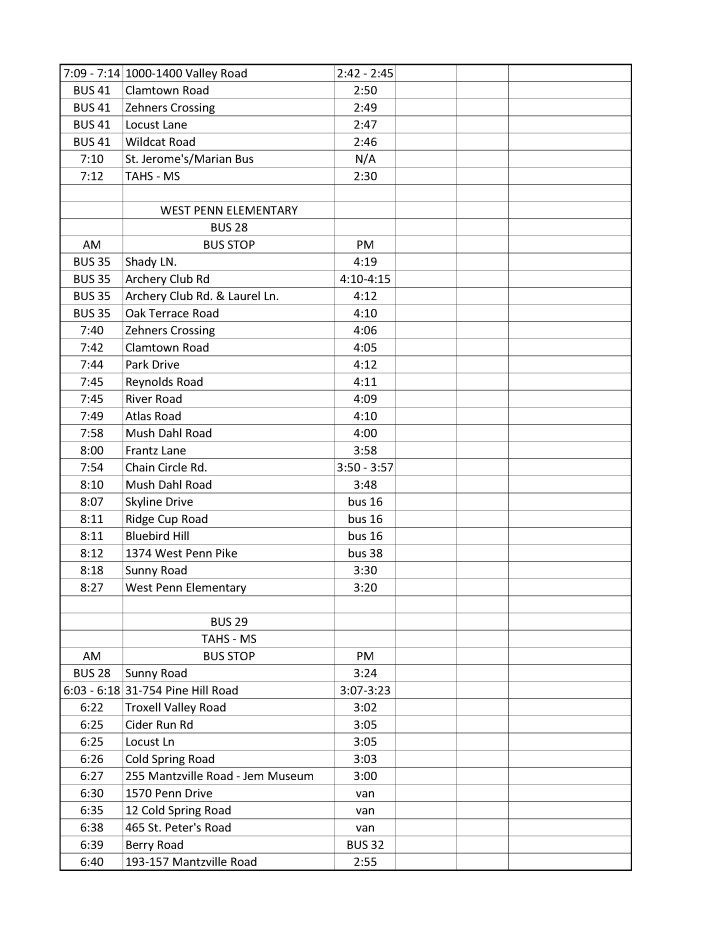 2014-2015 Tamaqua Area School District Bus Schedule11