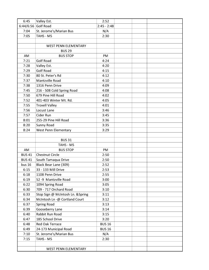 2014-2015 Tamaqua Area School District Bus Schedule12