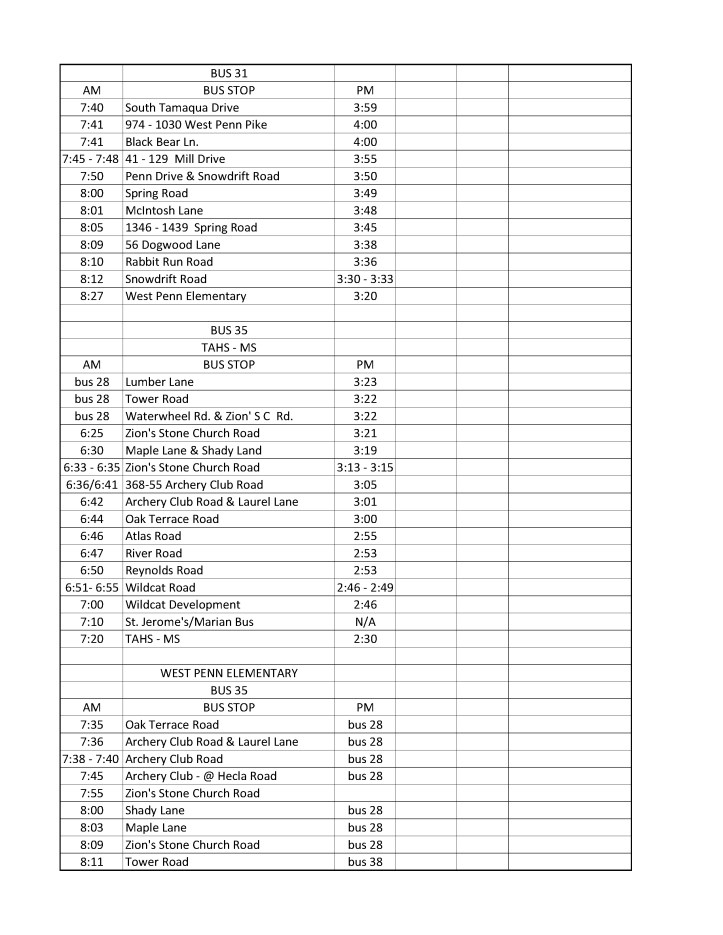 2014-2015 Tamaqua Area School District Bus Schedule13