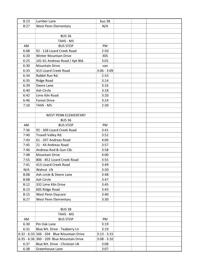 2014-2015 Tamaqua Area School District Bus Schedule14