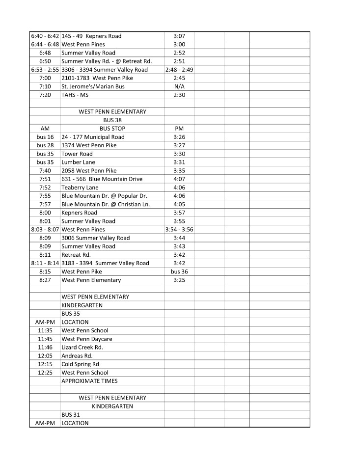 2014-2015 Tamaqua Area School District Bus Schedule15