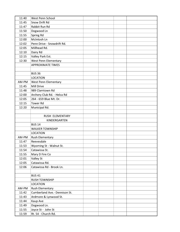 2014-2015 Tamaqua Area School District Bus Schedule16