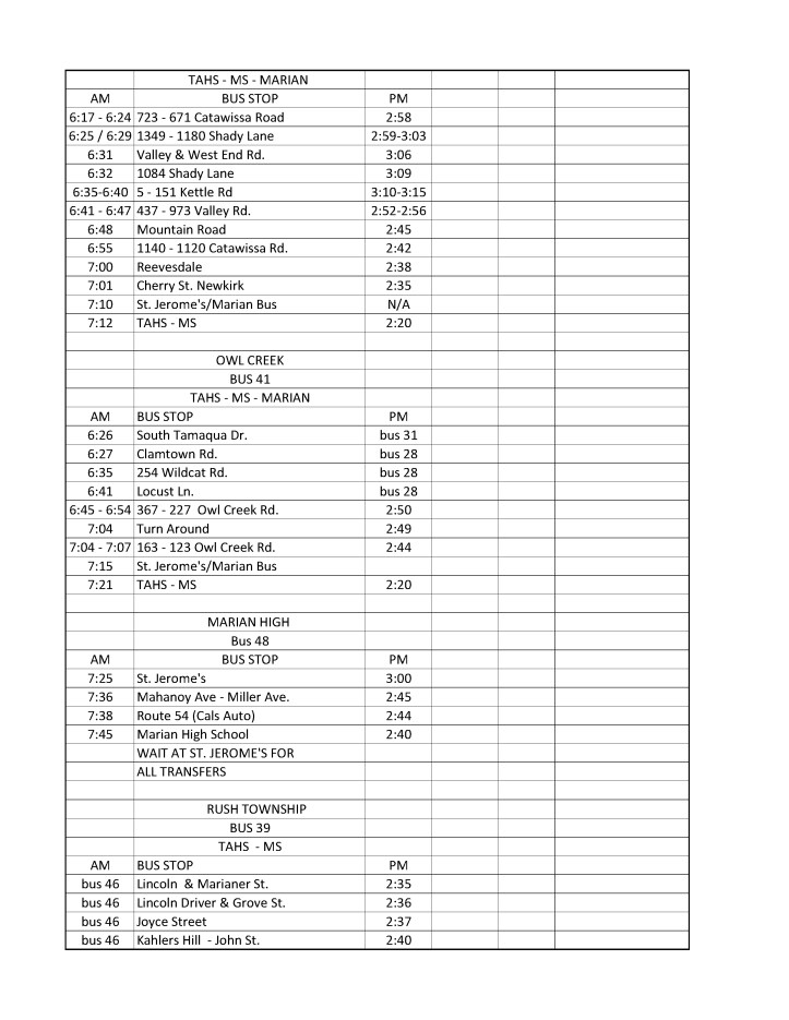 2014-2015 Tamaqua Area School District Bus Schedule2