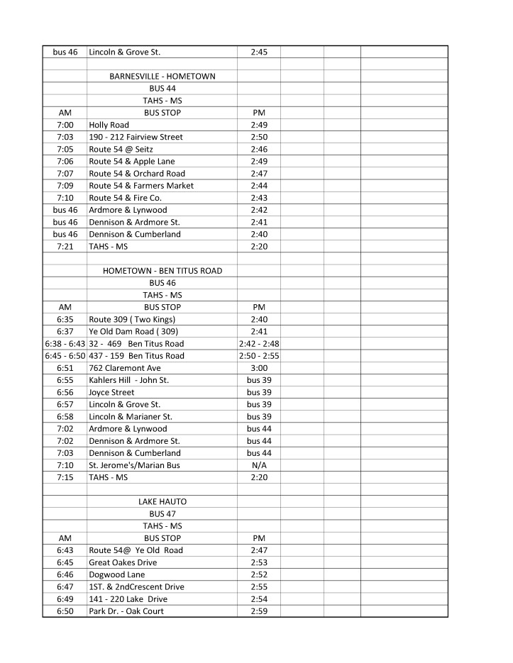 2014-2015 Tamaqua Area School District Bus Schedule3