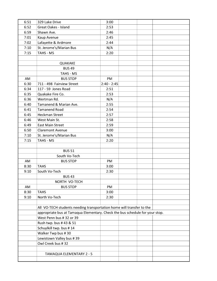 2014-2015 Tamaqua Area School District Bus Schedule4