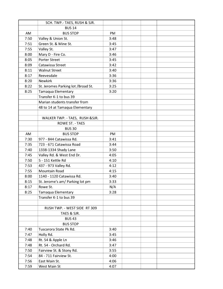 2014-2015 Tamaqua Area School District Bus Schedule5