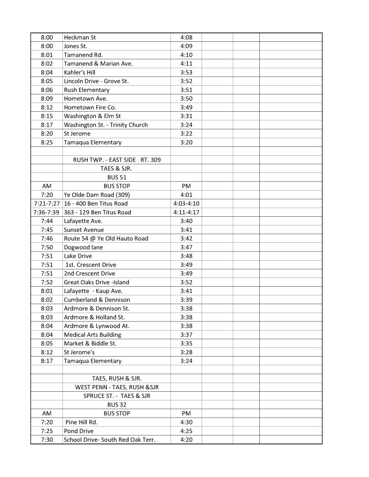 2014-2015 Tamaqua Area School District Bus Schedule6