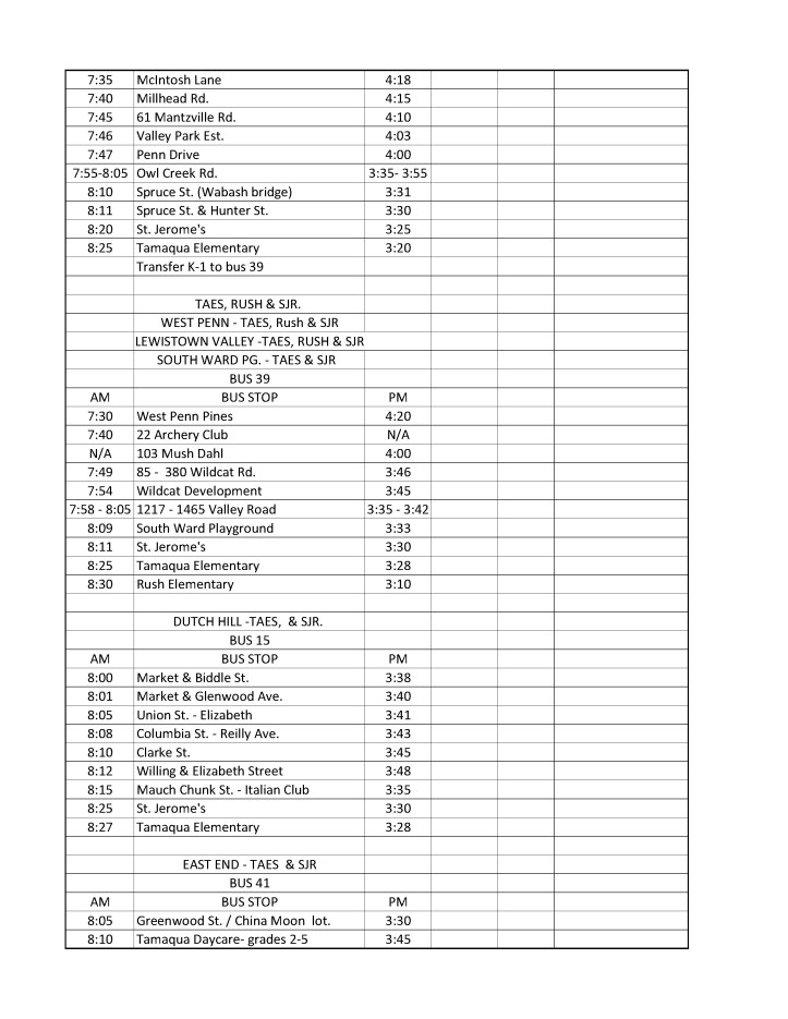 2014-2015 Tamaqua Area School District Bus Schedule7