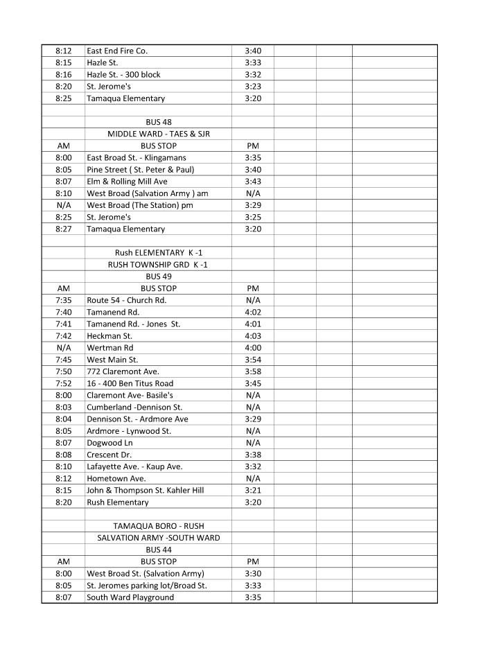 2014-2015 Tamaqua Area School District Bus Schedule8