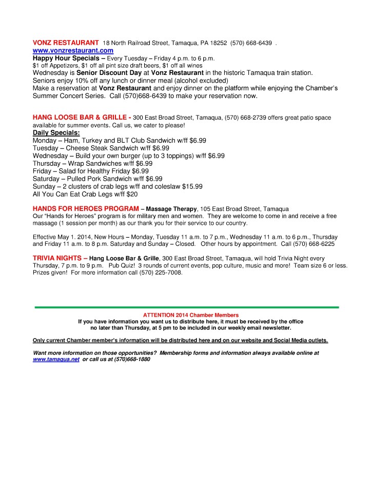 8-1-2014, Tamaqua Chamber of Commerce, Chamber Chatters4