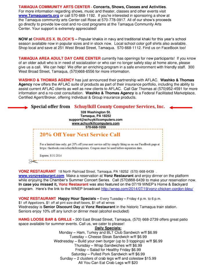 8-15-2014, Tamaqua Chamber of Commerce, Chamber Chatters4